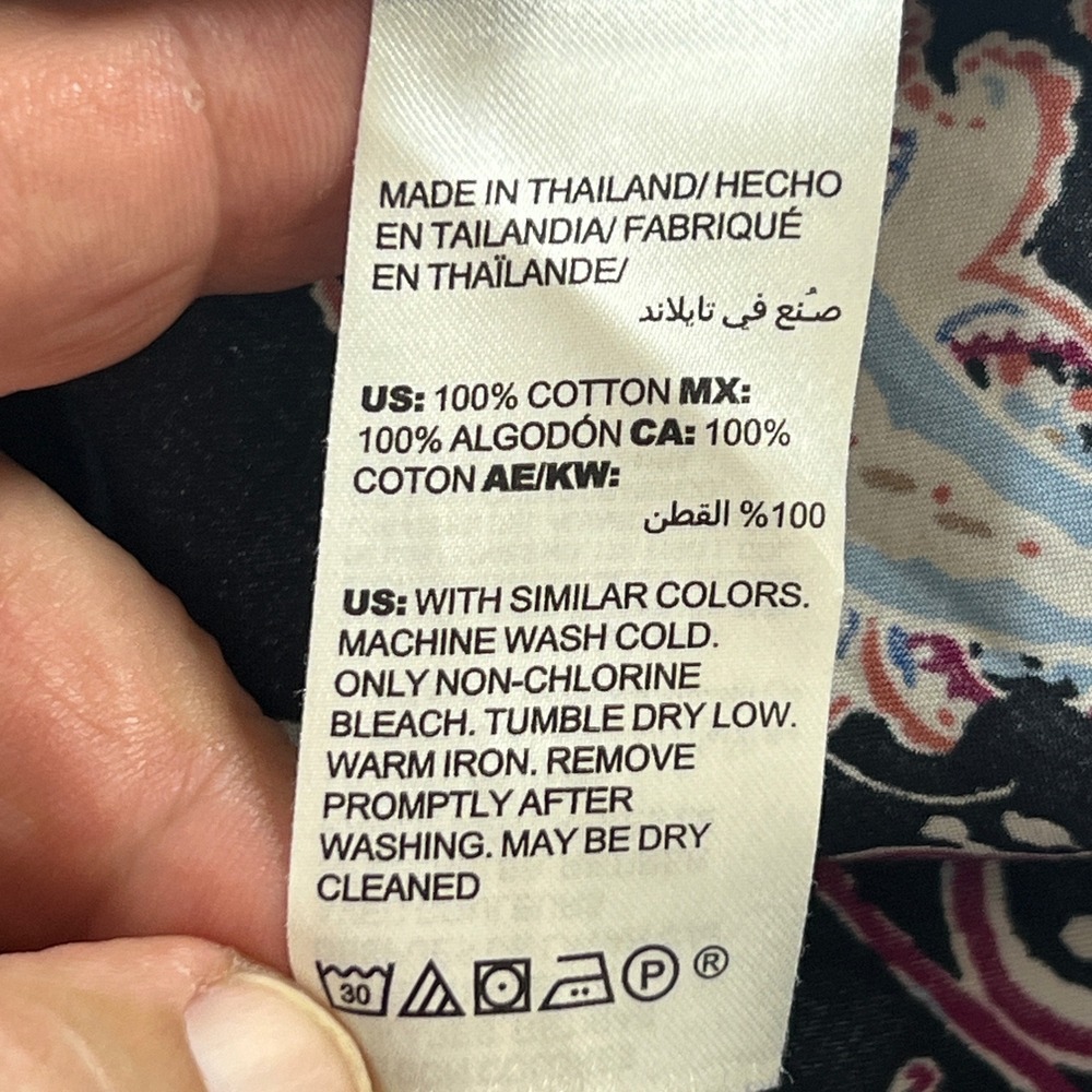 Chicos No Iron Paisley Button Down Shirt Black Blue 100% Cotton Size 2 L 12/14 - Picture 3 of 8